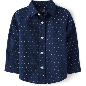 imageThe Childrens Place Baby Boys and Toddler Poplin Long Sleeve Button Down ShirtNavy Geo