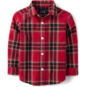 imageThe Childrens Place Baby Boys and Toddler Poplin Long Sleeve Button Down ShirtRed Tartan Print