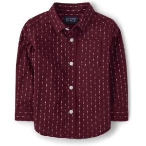 imageThe Childrens Place Baby Boys and Toddler Poplin Long Sleeve Button Down ShirtRedwood Dot