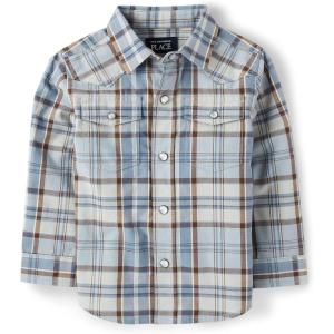 imageThe Childrens Place Baby Boys and Toddler Poplin Long Sleeve Button Down ShirtWestern Plaid