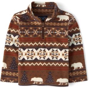 imageThe Childrens Place Baby Toddler Boys Warm Fleece Quarter Zip PulloverIced Coffeee Fairisle