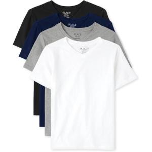 imageThe ChildrenS Place Boys Basic Short Sleeve TeeBlackBlueHt GreyWhite Vneck 4pack