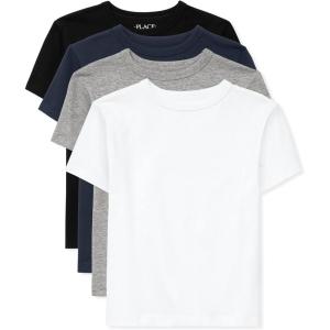 imageThe ChildrenS Place Boys Basic Short Sleeve TeeBlackNew NavySmokeWhite 4pack