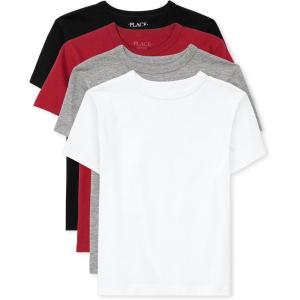 imageThe ChildrenS Place Boys Basic Short Sleeve TeeBlackRubyH GrayWhite 4pack