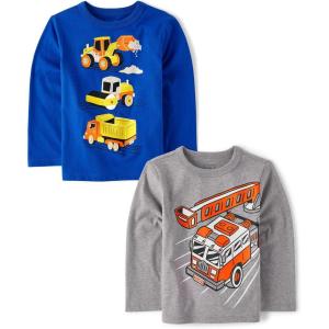 imageThe Childrens Place Baby Boys Dino Long Sleeve Graphic TShirtsFiretruckConstruction Vehicles 2pack