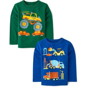 imageThe Childrens Place Baby Boys Dino Long Sleeve Graphic TShirtsMonster TruckConstruction Trucks 2pack