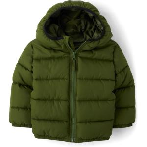 imageThe Childrens Place Baby and Toddler Boys Medium Weight WindResistant WaterResistant Puffer JacketDark Ivy
