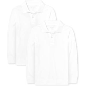 imageThe Childrens Place Boys Multipack Long Sleeve Soft Jersey Knit PolosWhite 2pack