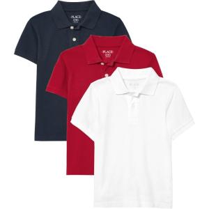 imageThe Childrens Place Boys Multipack Short Sleeve Pique PoloNauticoClassic RedWhite 3pack
