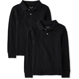 imageThe Childrens Place Boys Uniform Long Sleeve Pique PoloBlack 2pack