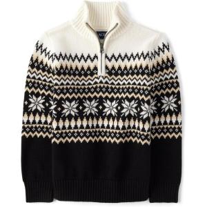 imageThe Childrens Place Big Boys Kid Long Sleeve SweaterBlack Fairisle Quarter Zip