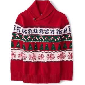 imageThe Childrens Place Big Boys Kid Long Sleeve SweaterChristmas Fairisle Shawl Neck