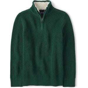 imageThe Childrens Place Big Boys Kid Long Sleeve SweaterGreen Quarter Zip