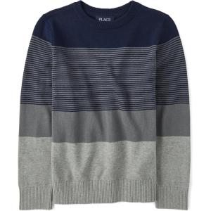 imageThe Childrens Place Big Boys Kid Long Sleeve SweaterGrey Stripe Crew Neck