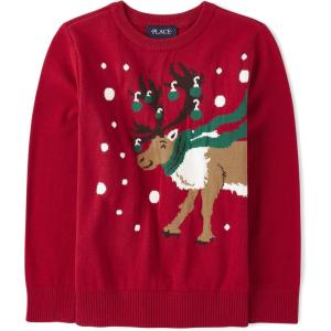 imageThe Childrens Place Big Boys Kid Long Sleeve SweaterRed Reindeer Crew Neck
