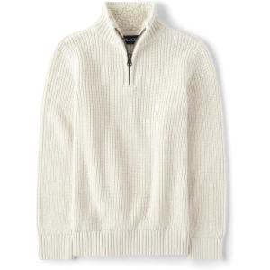 imageThe Childrens Place Big Boys Kid Long Sleeve SweaterVanilla Quarter Zip