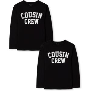 imageThe Childrens Place Boys Assorted Everyday Long Sleeve Graphic TShirtsmultipacksCousin Crew Black 2pack