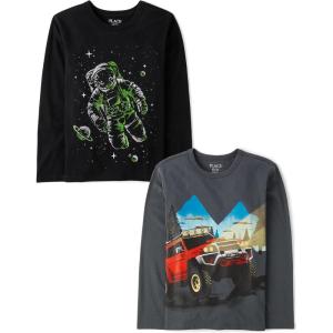 imageThe Childrens Place Boys Assorted Everyday Long Sleeve Graphic TShirtsmultipacksGlow AstronautMoster Truck 2pack