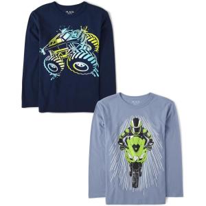 imageThe Childrens Place Boys Assorted Everyday Long Sleeve Graphic TShirtsmultipacksMonster TruckBiker 2pack
