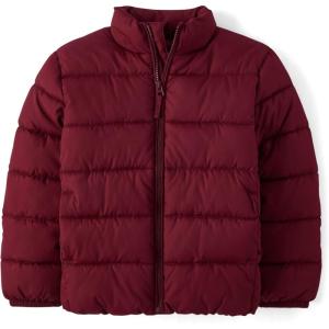 imageThe Childrens Place Boys Big Kid Medium Weight Puffer Jacket Wind WaterResistant SeasonalRedwood