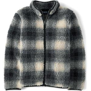 imageThe Childrens Place Boys Cozy Sherpa Zip Up JacketBlack Check