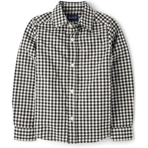 imageThe Childrens Place Boys Long Sleeve Button Down ShirtsBlack Plaid