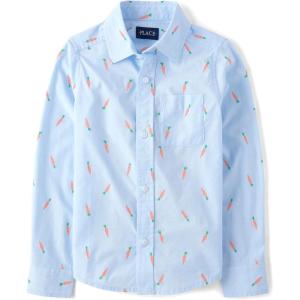 imageThe Childrens Place Boys Long Sleeve Button Down ShirtsBlue Carrot Print