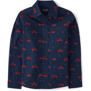 imageThe Childrens Place Boys Long Sleeve Button Down ShirtsChristmas Truck Print