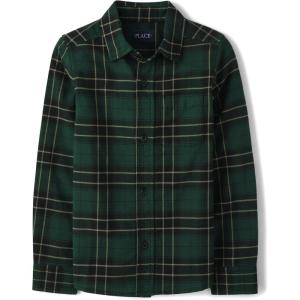imageThe Childrens Place Boys Long Sleeve Button Down ShirtsGreen Pine Plaid