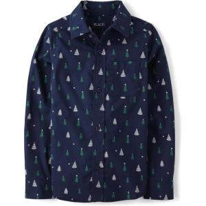 imageThe Childrens Place Boys Long Sleeve Button Down ShirtsNavy Tree Print