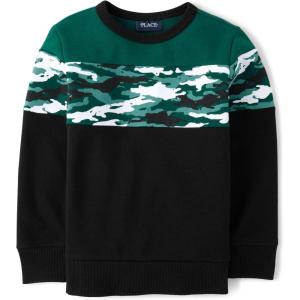 imageThe Childrens Place Boys Long Sleeve Crew Neck Pullover SweatshirtBlack Green Camo