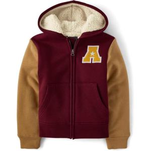 imageThe Childrens Place Boys Long Sleeve Sherpa Lined ZipFront Hoodie SweatshirtRedwood Varsity