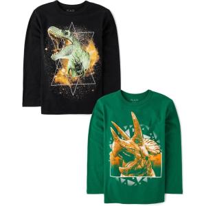 imageThe Childrens Place Boys Short Sleeve Graphic TShirt 2PackTriceratopDino Galaxy 2pack