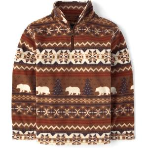 imageThe Childrens Place Boys Warm Fleece Quarter Zip PulloverIced Coffee Fairisle