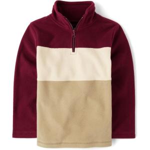 imageThe Childrens Place Boys Warm Fleece Quarter Zip PulloverRedwood Colorblock