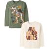 imageThe Childrens Place Boys Dino Long Sleeve Graphic TShirtsAll Good VibesDino Skeleton 2pack