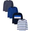 imageThe Childrens Place Boys Long Sleeve Everyday Casual Knit ShirtBlue Stripe 4pack