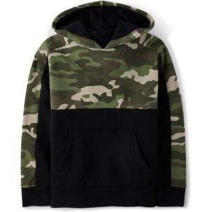 imageThe Childrens Place Boys Long Sleeve Fleece Hooded Pullover SweatshirtGreen Camo Colorblock