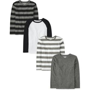 imageThe Childrens Place Boys Long Sleeve Knit Shirts 4PackStripeSolid Black and White