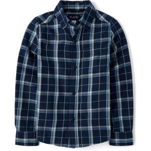 imageThe Childrens Place Boys Long Sleeve Plaid Flannel Button Down ShirtTidal Plaid