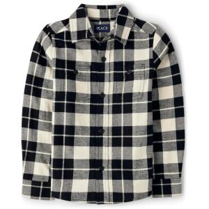 imageThe Childrens Place Boys Long Sleeve Plaid Flannel Button Up ShirtBlack