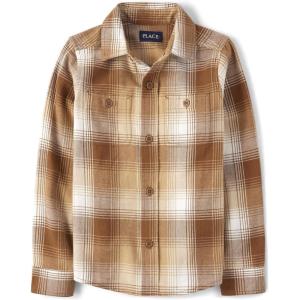 imageThe Childrens Place Boys Long Sleeve Plaid Flannel Button Up ShirtCream Plaid