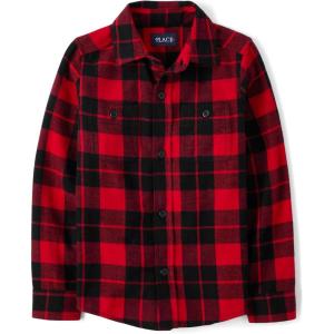 imageThe Childrens Place Boys Long Sleeve Plaid Flannel Button Up ShirtRed Buffalo Plaid