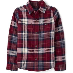 imageThe Childrens Place Boys Long Sleeve Plaid Flannel Button Up ShirtRedwood Plaid