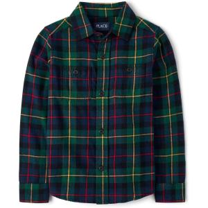 imageThe Childrens Place Boys Long Sleeve Plaid Flannel Button Up ShirtSpruce Plaid