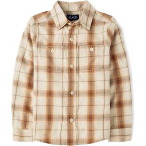 imageThe Childrens Place Boys Long Sleeve Plaid Flannel Button Up ShirtTan Plaid