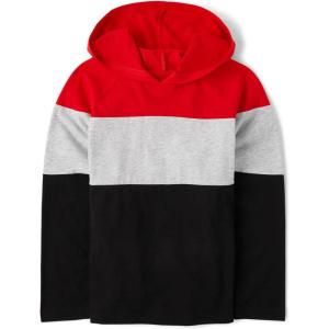 imageThe Childrens Place Boys Long Sleeve Shirt with HoodRed Colorblock