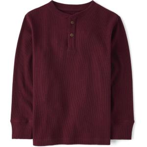 imageThe Childrens Place Boys Long Sleeve Thermal Henley ShirtRedwood