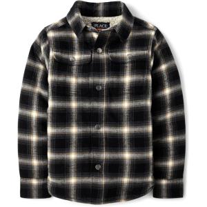 imageThe Childrens Place Boys Sherpa Lined Everday ShacketBlack Plaid