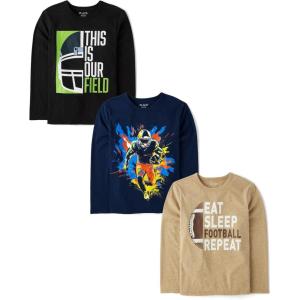 imageThe Childrens Place Boys Sports Long Sleeve Graphic TShirtsmultipacksEat Sleep Football Repeat 3pack